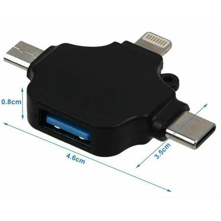 Alfais 5003 Lightning iPhone Type-C Micro Usb 3in1 USB 3.0 Dişi Mouse Flash OTG Çevirici Adaptör