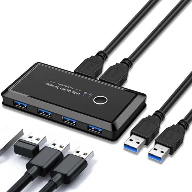 Alfais 4686 Usb 3.0 4 port Hub 2 Kasa Pc Bilgisayar Kvm Switch Splitter Çoklayıcı