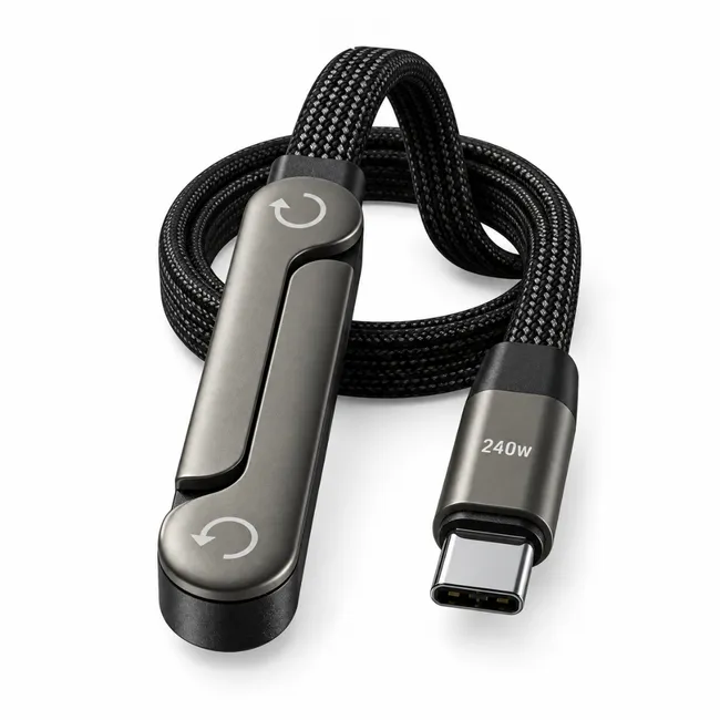 Alfais 6043 Usb Type C Şarj Data Kablosu Standlı Katlanabilir Örgülü Hızlı 240W 1.5 Metre