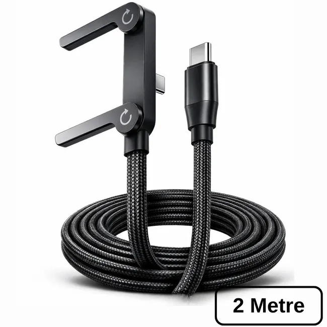 Alfais 6044 Usb Type C Şarj Data Kablosu Standlı Katlanabilir Örgülü Hızlı 240W 2 Metre