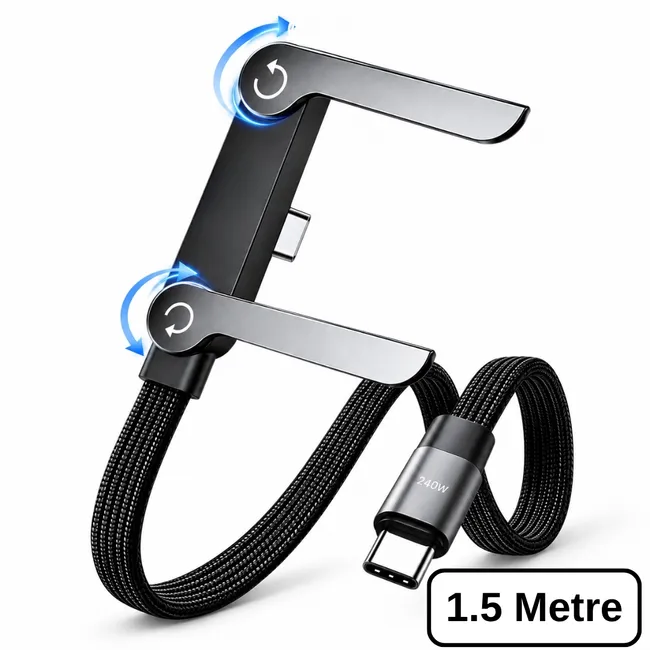 Alfais 6043 Usb Type C Şarj Data Kablosu Standlı Katlanabilir Örgülü Hızlı 240W 1.5 Metre