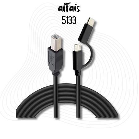 Alfais 5133 Type C + Micro Usb Yazıcı Printer Piyano Midi Bağlantı Kablosu