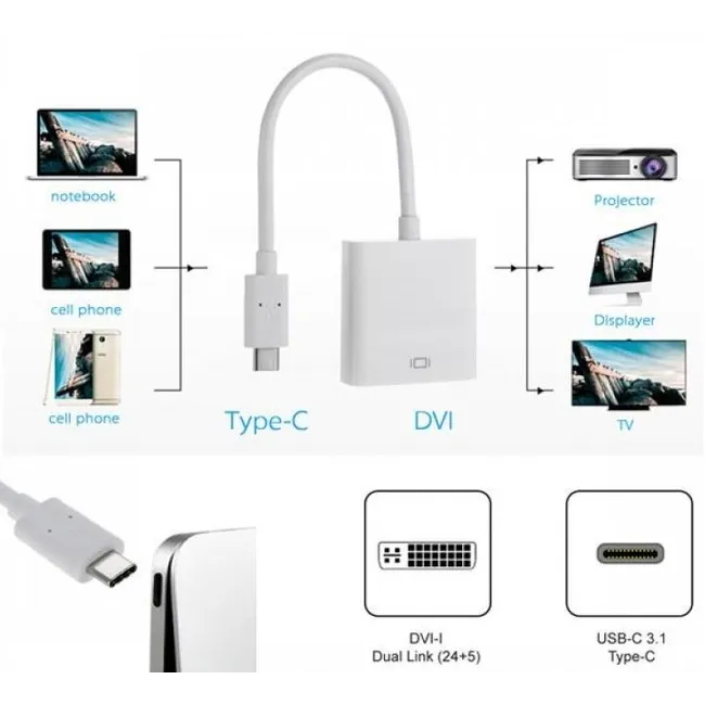 Alfais 5239 Type C To Dvi 24+5 Çevirici Dönüştürücü Adaptör