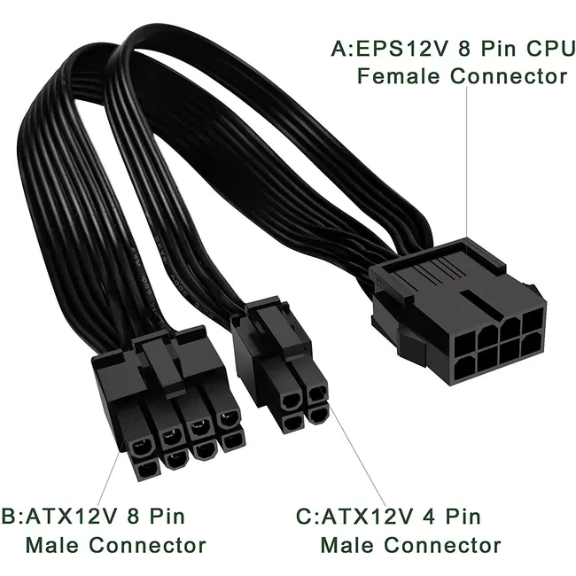 Alfais 4695 EPS 12V CPU Dişi To ATX 8+4 Pin Power Supply Çevirici Dönüştürücü Adaptör Kablosu