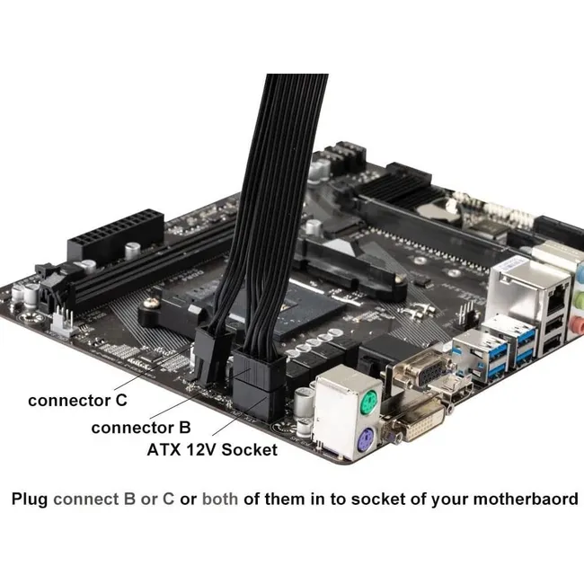 Alfais 4695 EPS 12V CPU Dişi To ATX 8+4 Pin Power Supply Çevirici Dönüştürücü Adaptör Kablosu