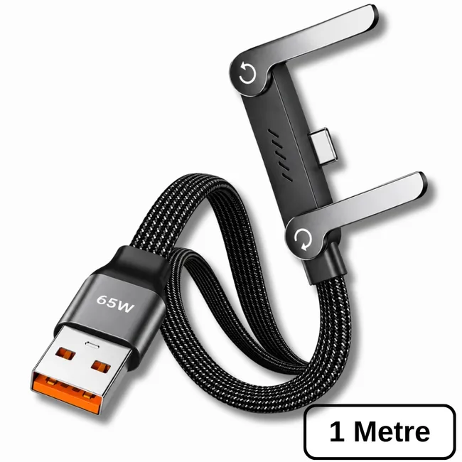 Alfais 6045 Usb 3.0 To Type C Şarj Data Kablosu Standlı Katlanabilir Hızlı 65W Örgülü Kablo 1 Metre
