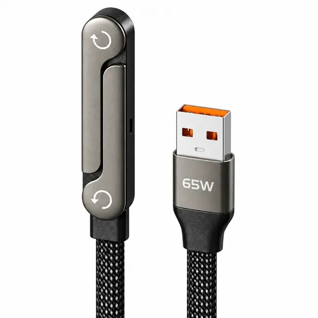 Alfais 6045 Usb 3.0 To Type C Şarj Data Kablosu Standlı Katlanabilir Hızlı 65W Örgülü Kablo 1 Metre