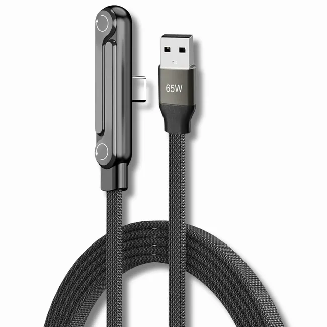 Alfais 6046 Usb 3.0 To Type C Şarj Data Kablosu Standlı Katlanabilir Hızlı 65W Örgülü Kablo 2 Metre