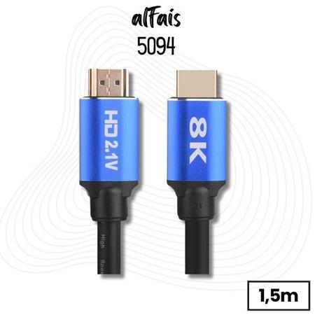 Alfais 5094 8K Ultra HD 2.1V 48Gbps Altın Kaplama Hdmi Kablo UHD 1.5 Metre