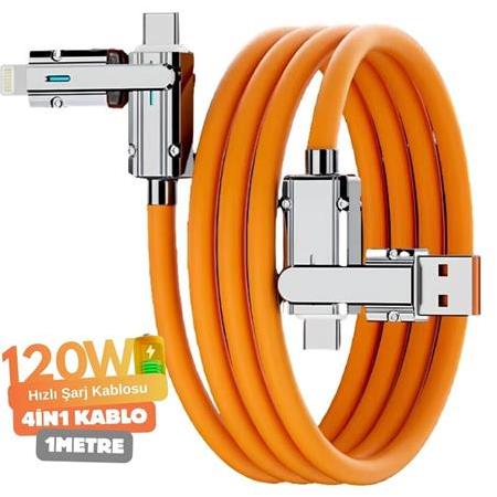 Alfais 6019 Usb Type C Lightning 4 in 1 Hızlı Şarj Data Kablosu Çevirici Dönüştürücü Adaptör 120W 1M